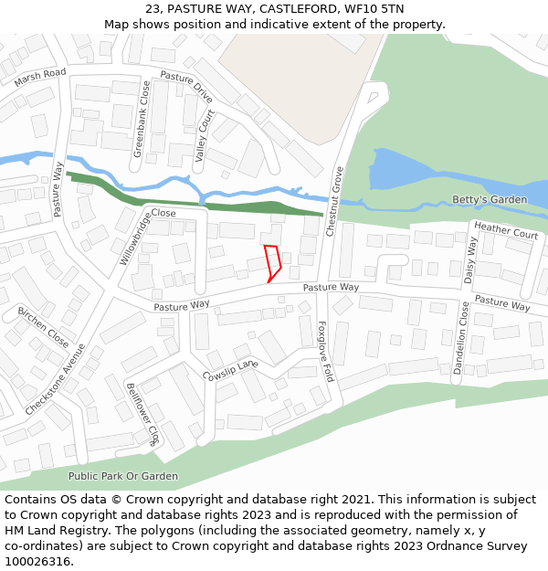 23, PASTURE WAY, CASTLEFORD, WF10 5TN: Location map and indicative extent of plot