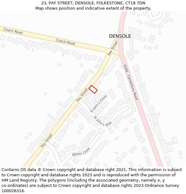 23, PAY STREET, DENSOLE, FOLKESTONE, CT18 7DN: Location map and indicative extent of plot