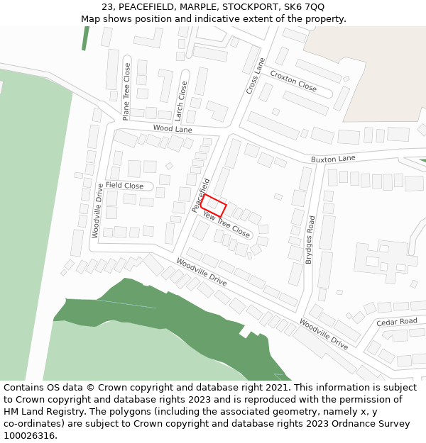 23, PEACEFIELD, MARPLE, STOCKPORT, SK6 7QQ: Location map and indicative extent of plot