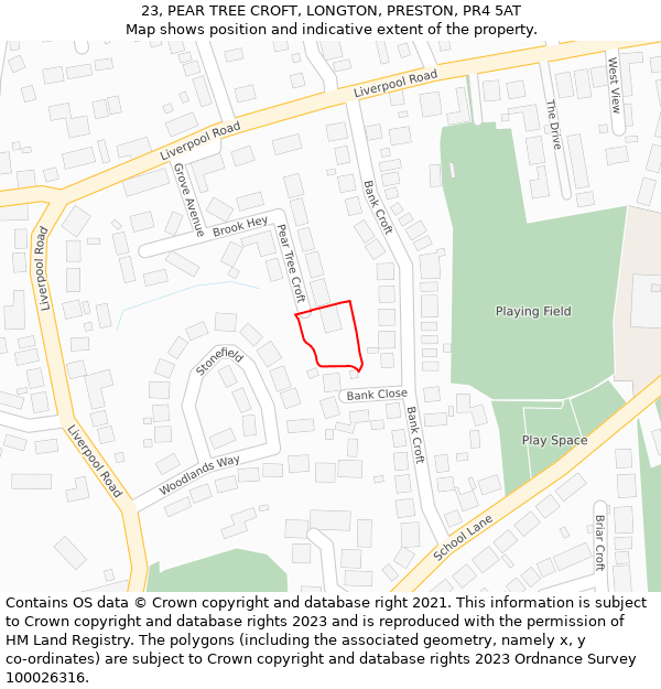 23, PEAR TREE CROFT, LONGTON, PRESTON, PR4 5AT: Location map and indicative extent of plot