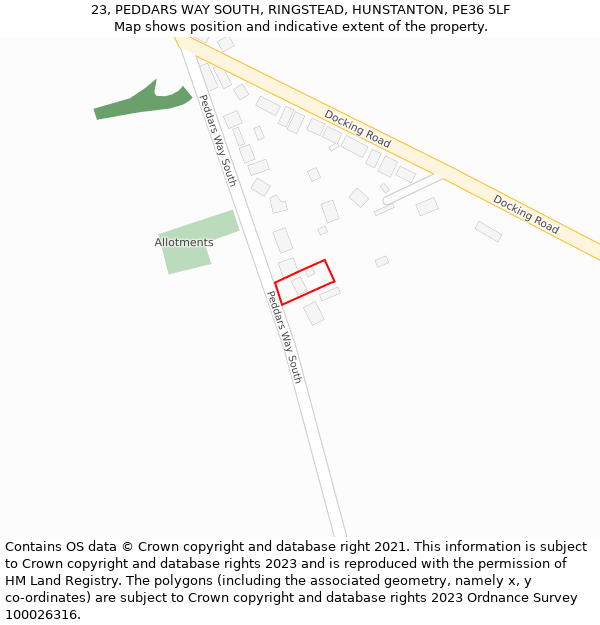 23, PEDDARS WAY SOUTH, RINGSTEAD, HUNSTANTON, PE36 5LF: Location map and indicative extent of plot