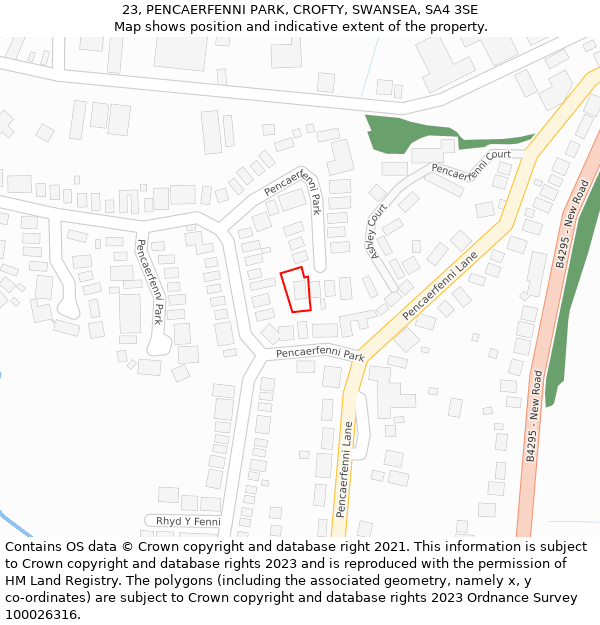 23, PENCAERFENNI PARK, CROFTY, SWANSEA, SA4 3SE: Location map and indicative extent of plot