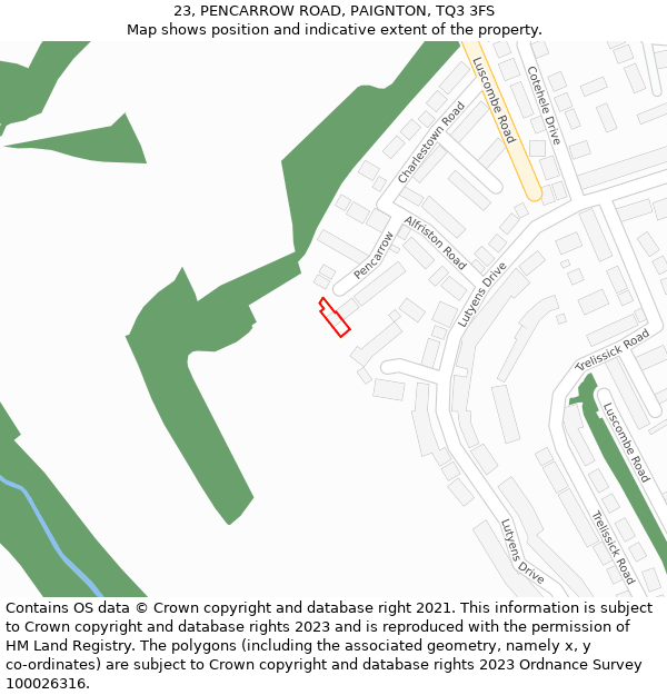 23, PENCARROW ROAD, PAIGNTON, TQ3 3FS: Location map and indicative extent of plot