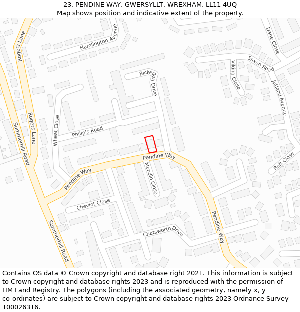 23, PENDINE WAY, GWERSYLLT, WREXHAM, LL11 4UQ: Location map and indicative extent of plot