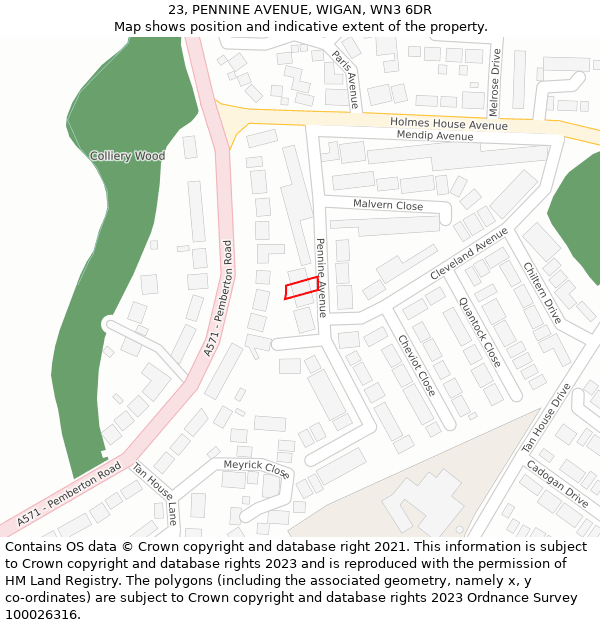 23, PENNINE AVENUE, WIGAN, WN3 6DR: Location map and indicative extent of plot