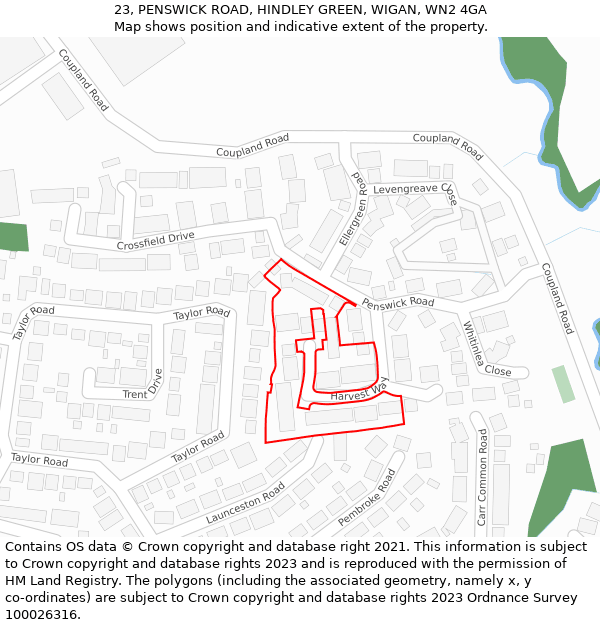 23, PENSWICK ROAD, HINDLEY GREEN, WIGAN, WN2 4GA: Location map and indicative extent of plot