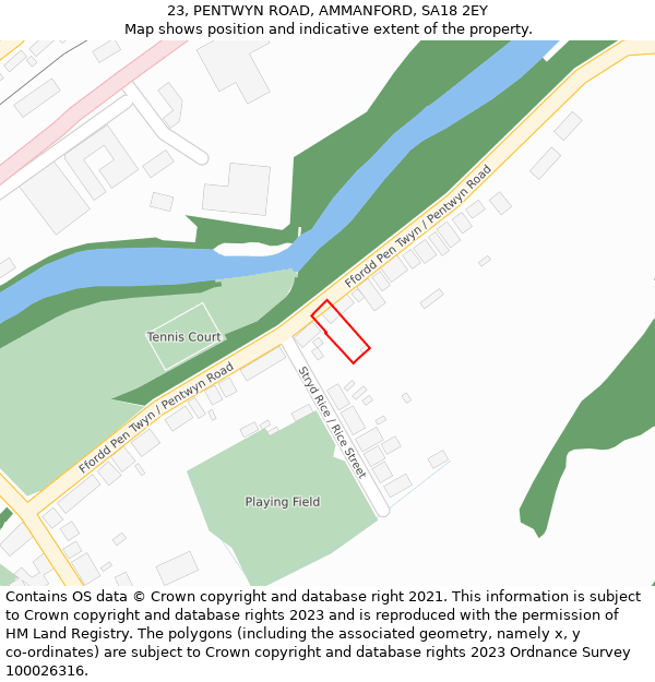 23, PENTWYN ROAD, AMMANFORD, SA18 2EY: Location map and indicative extent of plot