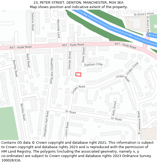 23, PETER STREET, DENTON, MANCHESTER, M34 3EA: Location map and indicative extent of plot