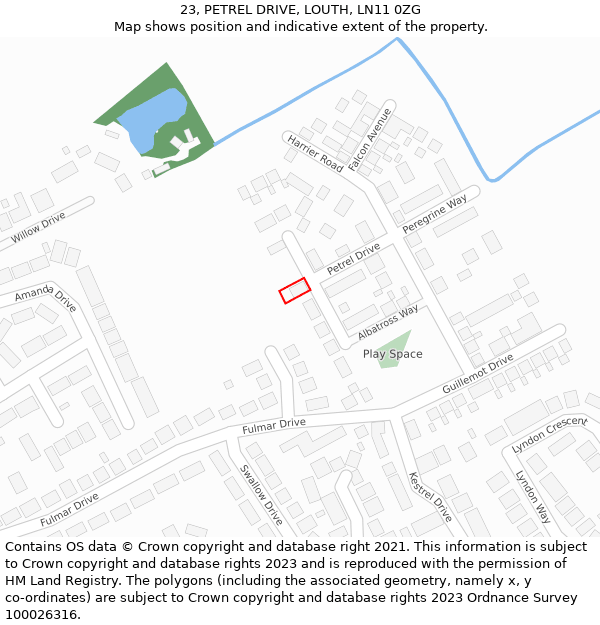 23, PETREL DRIVE, LOUTH, LN11 0ZG: Location map and indicative extent of plot