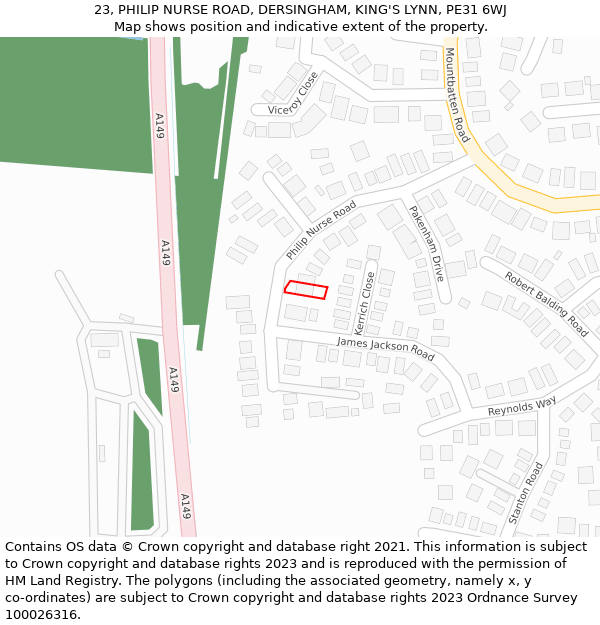 23, PHILIP NURSE ROAD, DERSINGHAM, KING'S LYNN, PE31 6WJ: Location map and indicative extent of plot