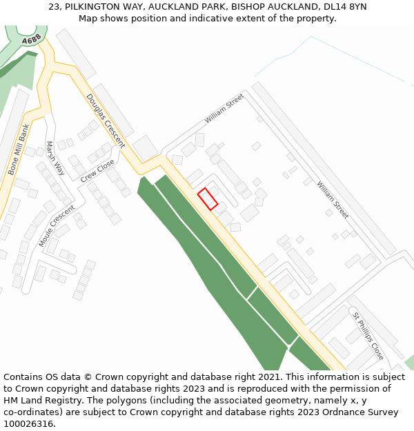 23, PILKINGTON WAY, AUCKLAND PARK, BISHOP AUCKLAND, DL14 8YN: Location map and indicative extent of plot