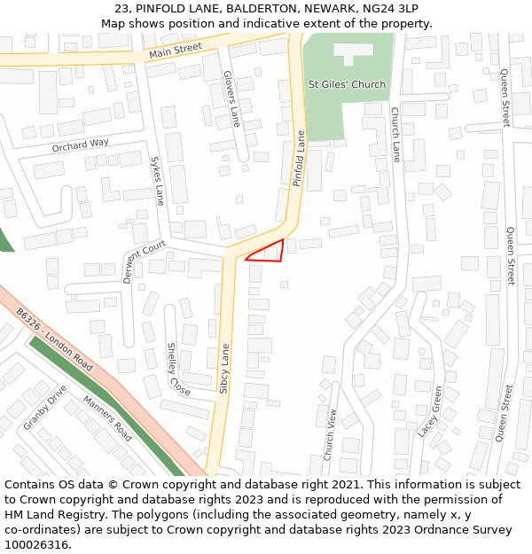 23, PINFOLD LANE, BALDERTON, NEWARK, NG24 3LP: Location map and indicative extent of plot