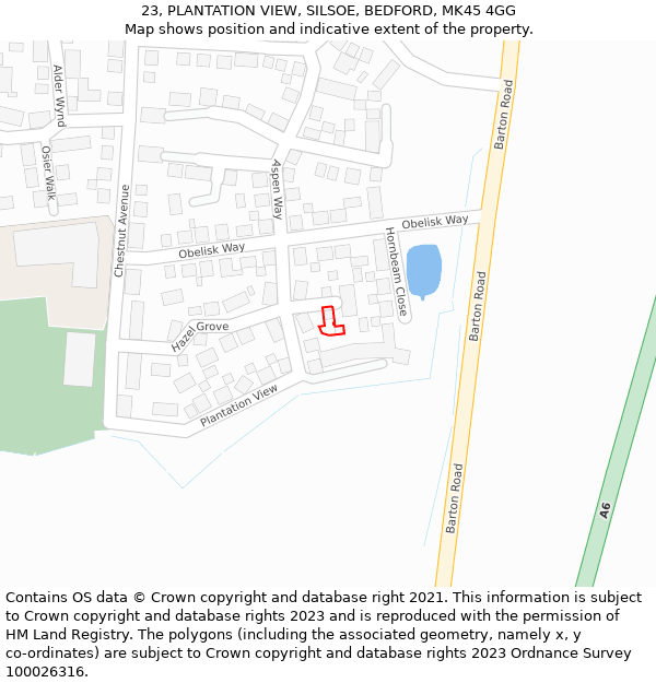 23, PLANTATION VIEW, SILSOE, BEDFORD, MK45 4GG: Location map and indicative extent of plot