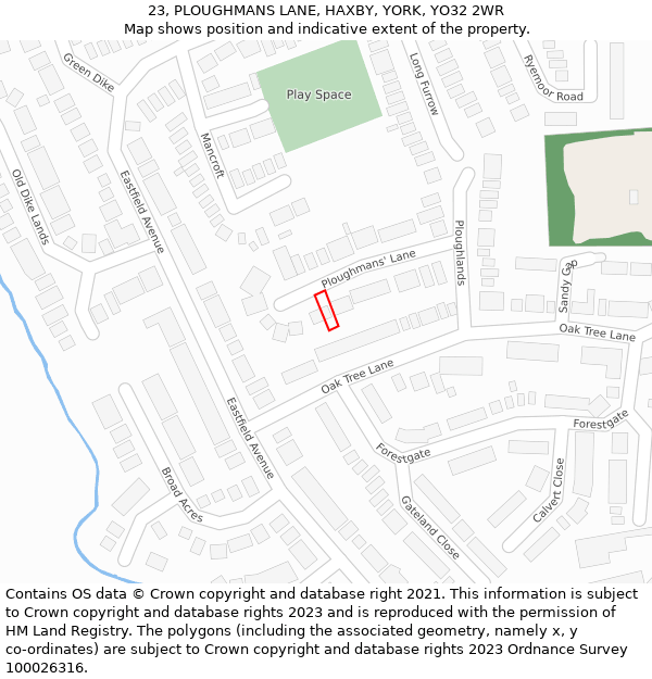 23, PLOUGHMANS LANE, HAXBY, YORK, YO32 2WR: Location map and indicative extent of plot