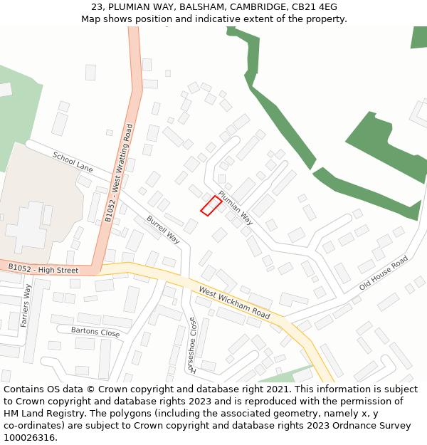 23, PLUMIAN WAY, BALSHAM, CAMBRIDGE, CB21 4EG: Location map and indicative extent of plot