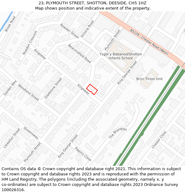 23, PLYMOUTH STREET, SHOTTON, DEESIDE, CH5 1HZ: Location map and indicative extent of plot