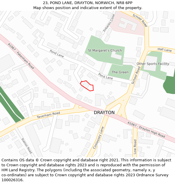 23, POND LANE, DRAYTON, NORWICH, NR8 6PP: Location map and indicative extent of plot