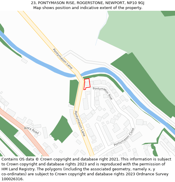 23, PONTYMASON RISE, ROGERSTONE, NEWPORT, NP10 9GJ: Location map and indicative extent of plot