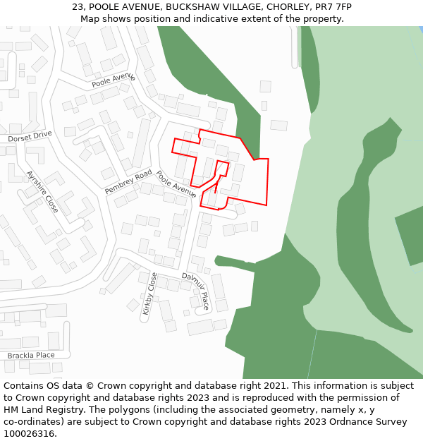 23, POOLE AVENUE, BUCKSHAW VILLAGE, CHORLEY, PR7 7FP: Location map and indicative extent of plot
