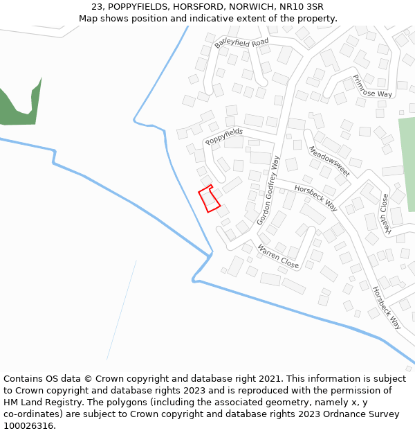 23, POPPYFIELDS, HORSFORD, NORWICH, NR10 3SR: Location map and indicative extent of plot