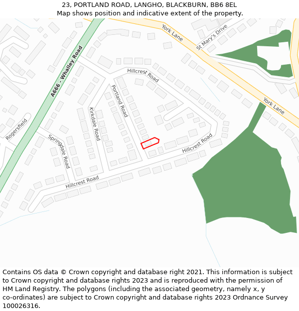 23, PORTLAND ROAD, LANGHO, BLACKBURN, BB6 8EL: Location map and indicative extent of plot