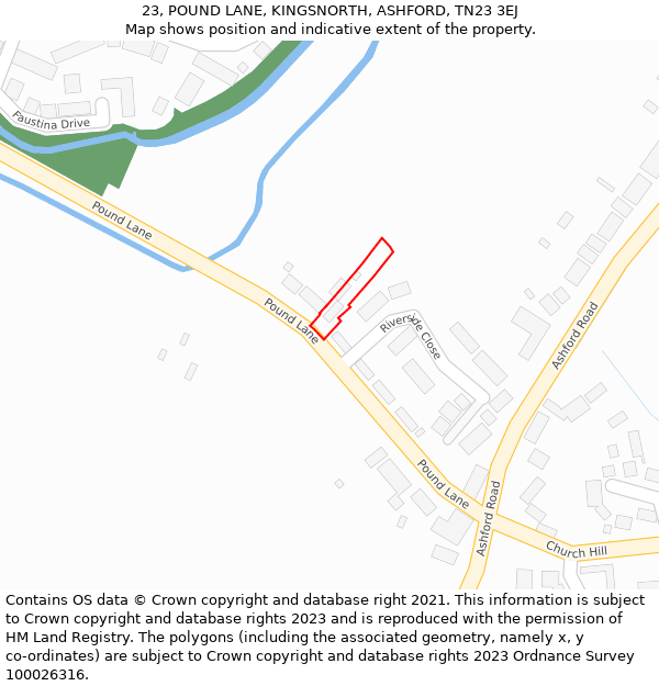 23, POUND LANE, KINGSNORTH, ASHFORD, TN23 3EJ: Location map and indicative extent of plot