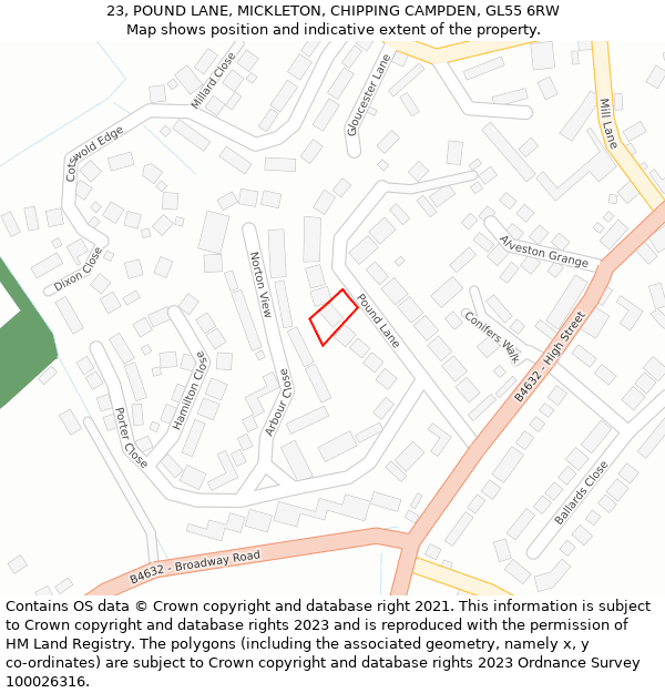 23, POUND LANE, MICKLETON, CHIPPING CAMPDEN, GL55 6RW: Location map and indicative extent of plot