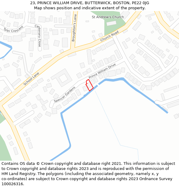 23, PRINCE WILLIAM DRIVE, BUTTERWICK, BOSTON, PE22 0JG: Location map and indicative extent of plot