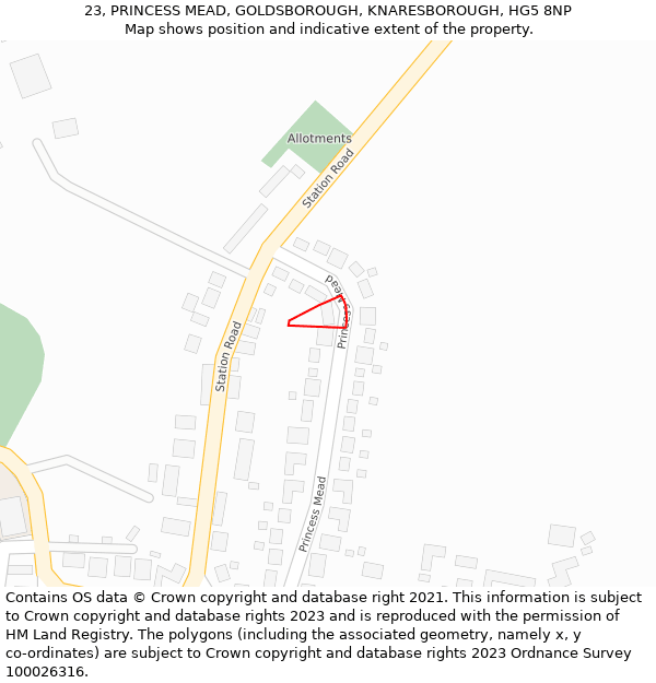 23, PRINCESS MEAD, GOLDSBOROUGH, KNARESBOROUGH, HG5 8NP: Location map and indicative extent of plot