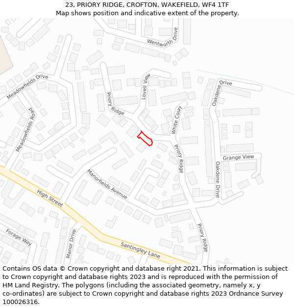 23, PRIORY RIDGE, CROFTON, WAKEFIELD, WF4 1TF: Location map and indicative extent of plot