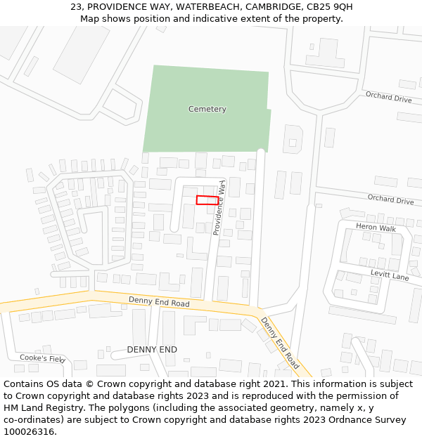 23, PROVIDENCE WAY, WATERBEACH, CAMBRIDGE, CB25 9QH: Location map and indicative extent of plot