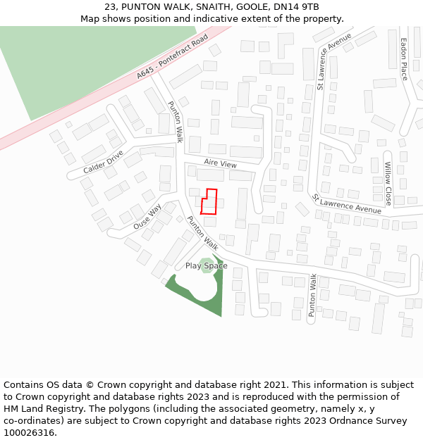 23, PUNTON WALK, SNAITH, GOOLE, DN14 9TB: Location map and indicative extent of plot