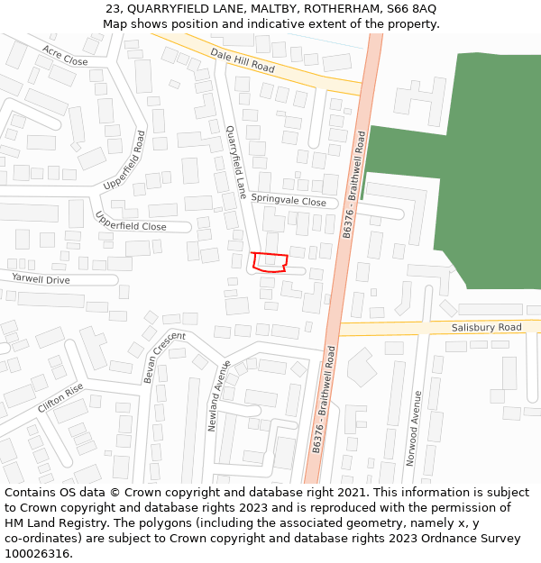 23, QUARRYFIELD LANE, MALTBY, ROTHERHAM, S66 8AQ: Location map and indicative extent of plot