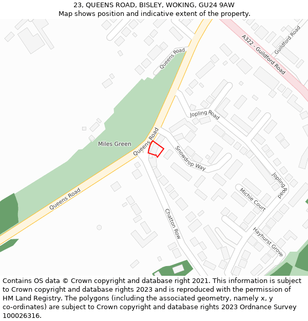 23, QUEENS ROAD, BISLEY, WOKING, GU24 9AW: Location map and indicative extent of plot