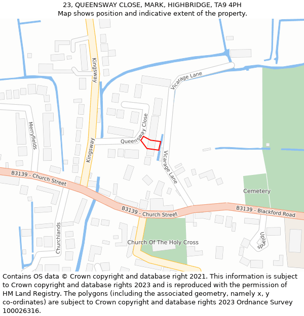 23, QUEENSWAY CLOSE, MARK, HIGHBRIDGE, TA9 4PH: Location map and indicative extent of plot