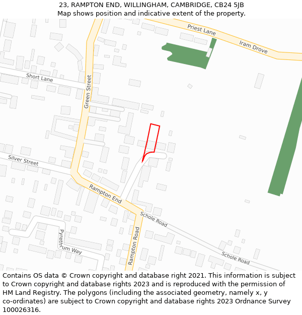 23, RAMPTON END, WILLINGHAM, CAMBRIDGE, CB24 5JB: Location map and indicative extent of plot