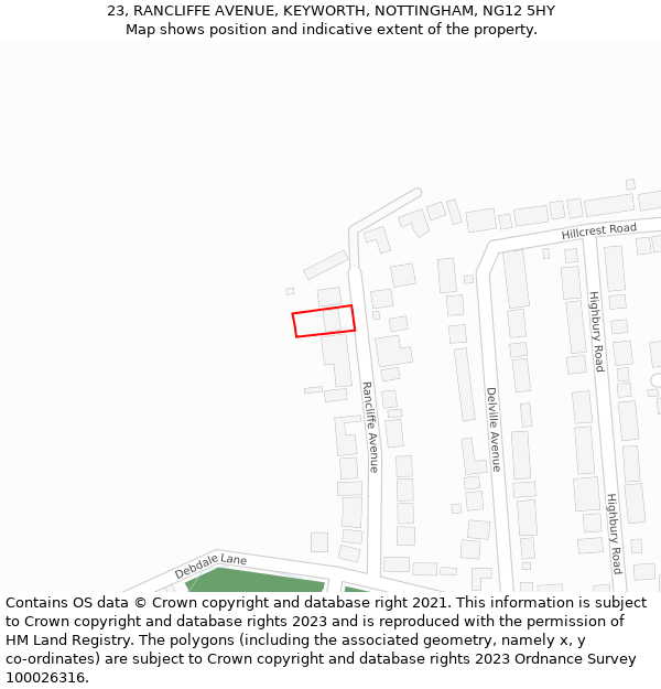 23, RANCLIFFE AVENUE, KEYWORTH, NOTTINGHAM, NG12 5HY: Location map and indicative extent of plot