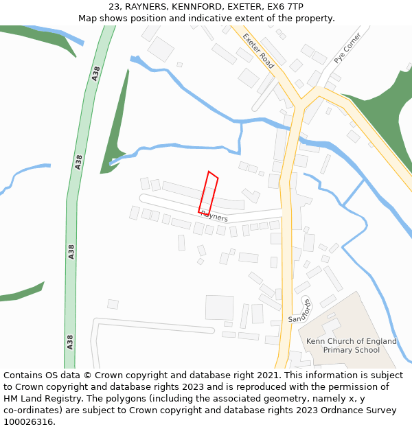 23, RAYNERS, KENNFORD, EXETER, EX6 7TP: Location map and indicative extent of plot