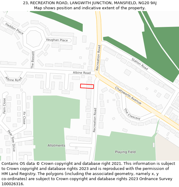 23, RECREATION ROAD, LANGWITH JUNCTION, MANSFIELD, NG20 9AJ: Location map and indicative extent of plot