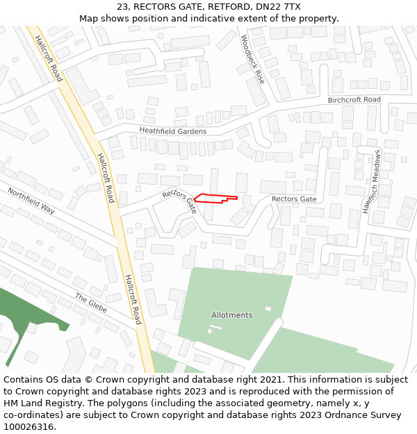 23, RECTORS GATE, RETFORD, DN22 7TX: Location map and indicative extent of plot