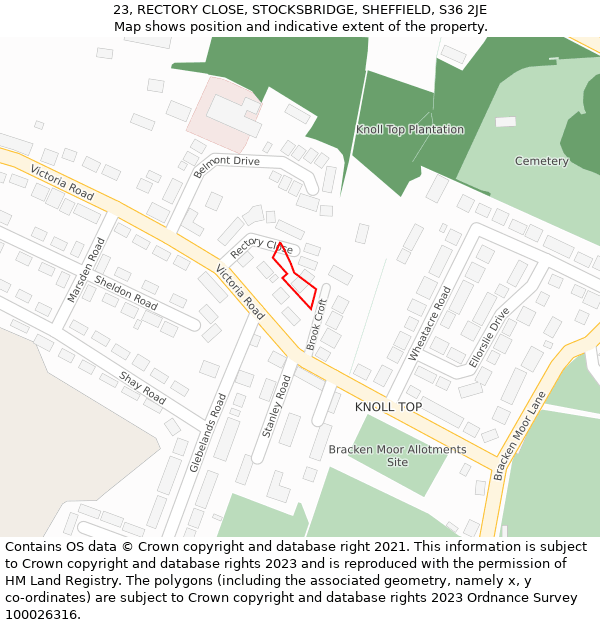 23, RECTORY CLOSE, STOCKSBRIDGE, SHEFFIELD, S36 2JE: Location map and indicative extent of plot