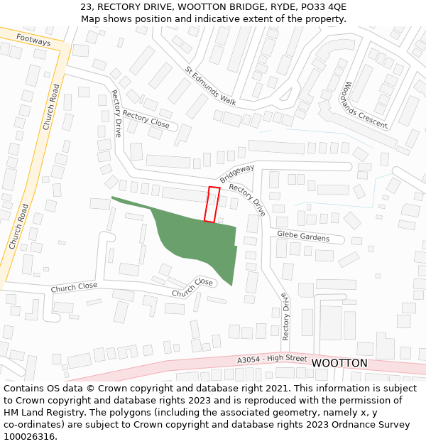 23, RECTORY DRIVE, WOOTTON BRIDGE, RYDE, PO33 4QE: Location map and indicative extent of plot