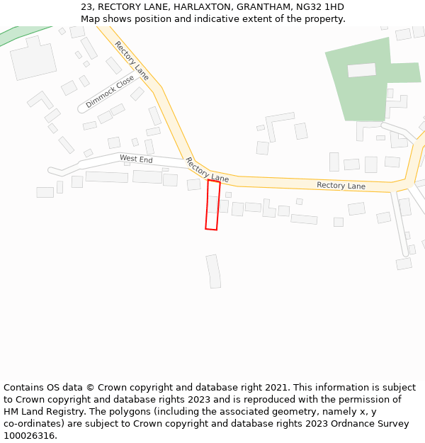 23, RECTORY LANE, HARLAXTON, GRANTHAM, NG32 1HD: Location map and indicative extent of plot