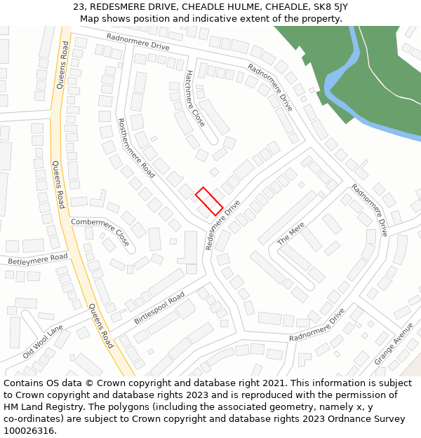 23, REDESMERE DRIVE, CHEADLE HULME, CHEADLE, SK8 5JY: Location map and indicative extent of plot