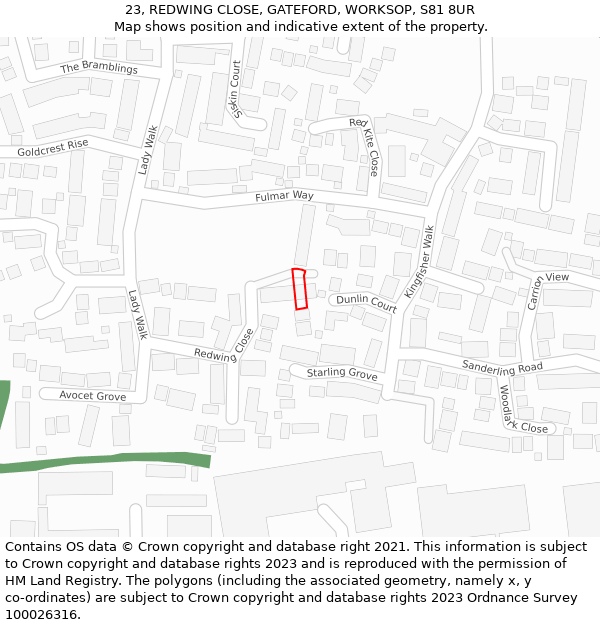 23, REDWING CLOSE, GATEFORD, WORKSOP, S81 8UR: Location map and indicative extent of plot