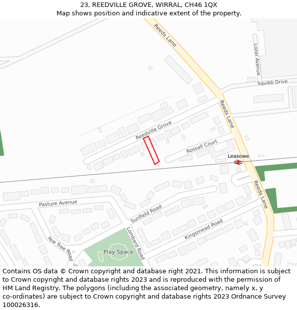 23, REEDVILLE GROVE, WIRRAL, CH46 1QX: Location map and indicative extent of plot