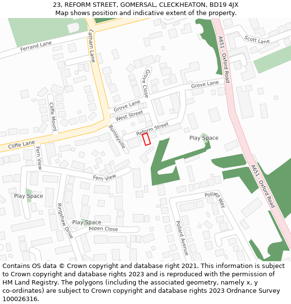 23, REFORM STREET, GOMERSAL, CLECKHEATON, BD19 4JX: Location map and indicative extent of plot