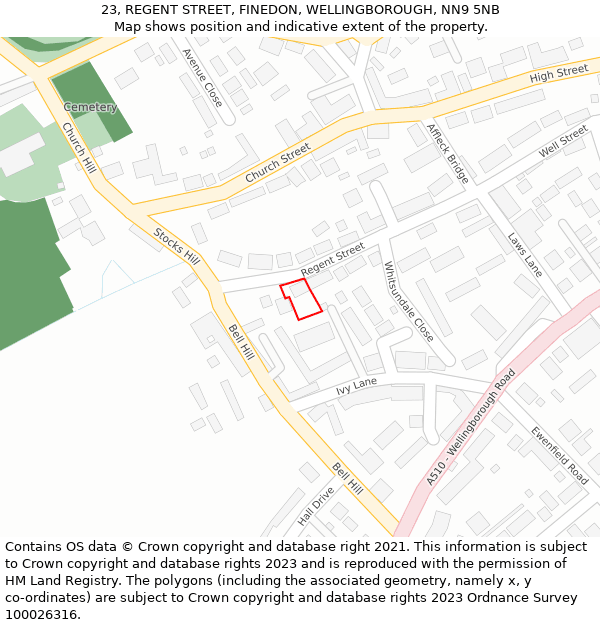 23, REGENT STREET, FINEDON, WELLINGBOROUGH, NN9 5NB: Location map and indicative extent of plot