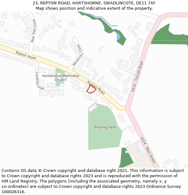 23, REPTON ROAD, HARTSHORNE, SWADLINCOTE, DE11 7AF: Location map and indicative extent of plot