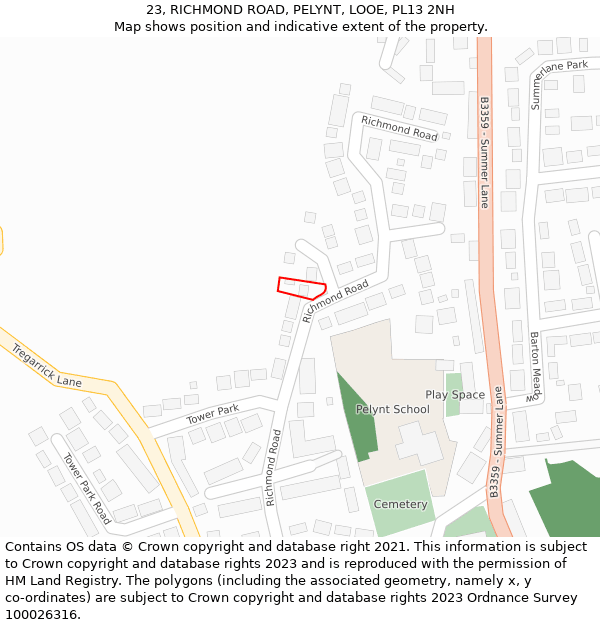 23, RICHMOND ROAD, PELYNT, LOOE, PL13 2NH: Location map and indicative extent of plot